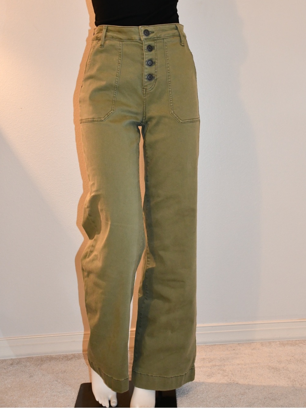 NWT LC Lauren Conrad Olive Green High-Rise Wide Leg Jeans with Button Front 6